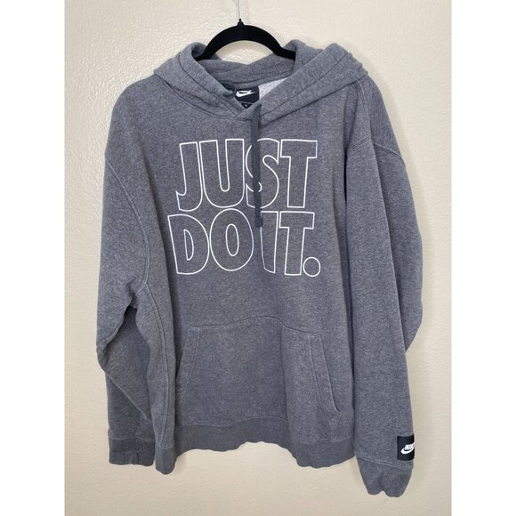 Nike Mens Just Do It Gray Hoodie XL Cotton Blend Casual Wear pocket drawstring - Picture 2 of 6
